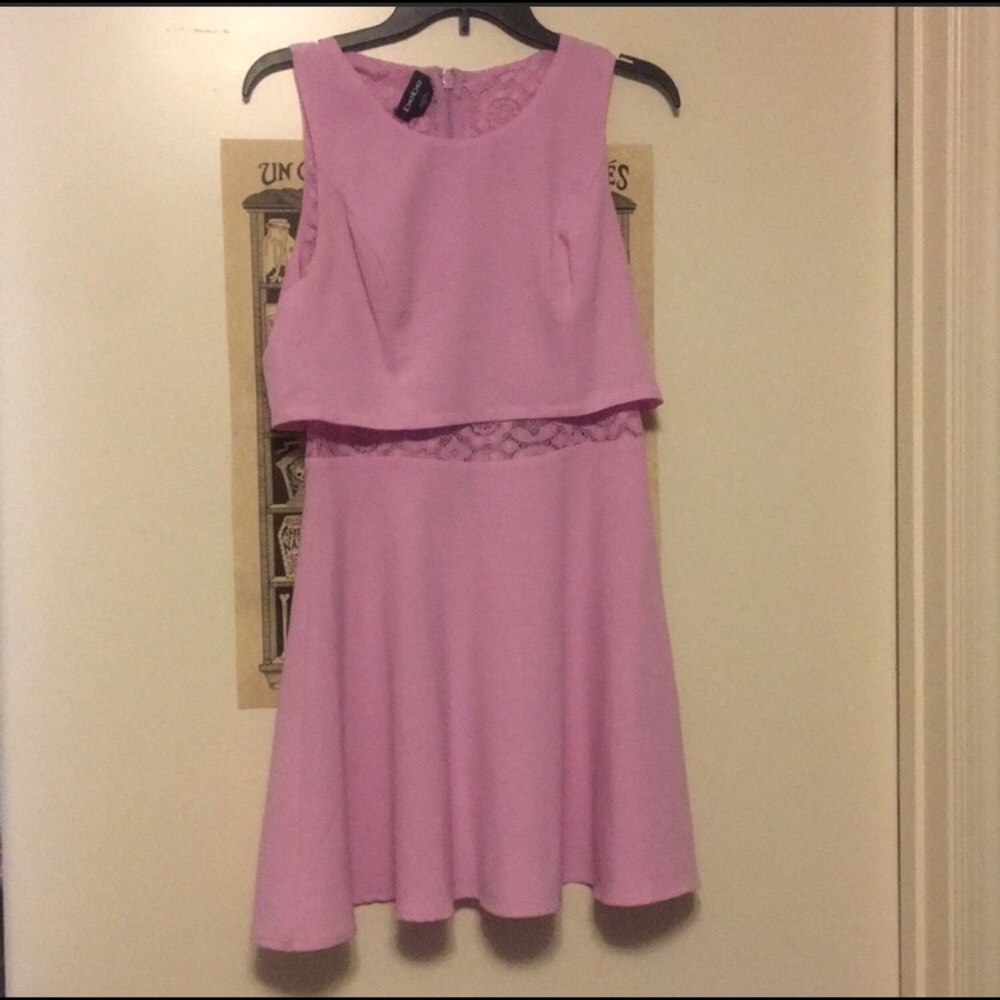 ISO BEBE LACE DETAIL FIT AND FLARE BLACK ISO